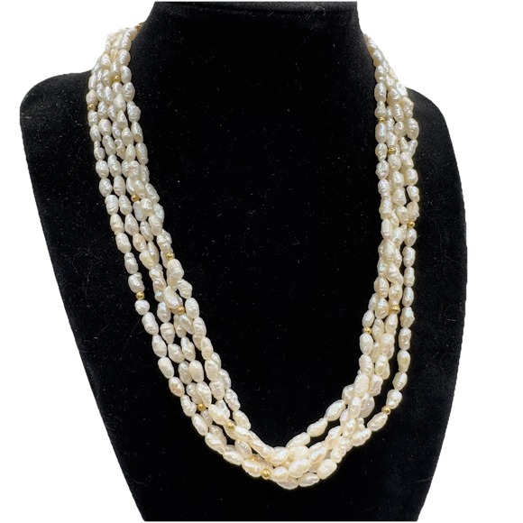 The Unbranded Brand Jewelry - Vintage Multi-Strand Freshwater Rice/Seed Pearl Necklace Gold Tone Clasp 18"